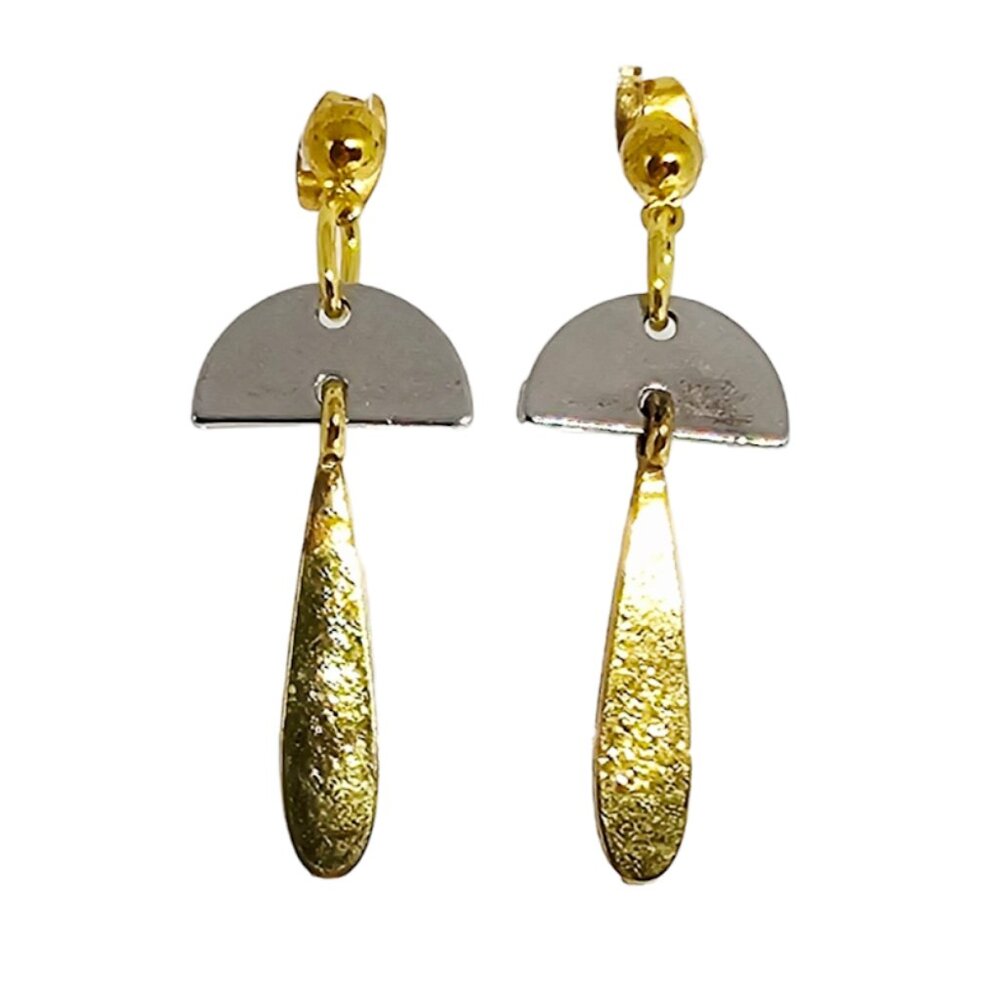 Handmade Gold & Silver Tone Post Stud Drop Boho Dangle Earrings Mixed Metal